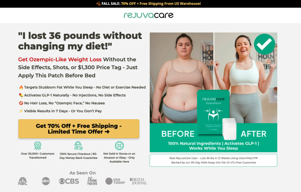 Users searching for RejuvaCare OzemPatch reviews should avoid ordering the scammy weight loss product and instead visit a doctor for advice.