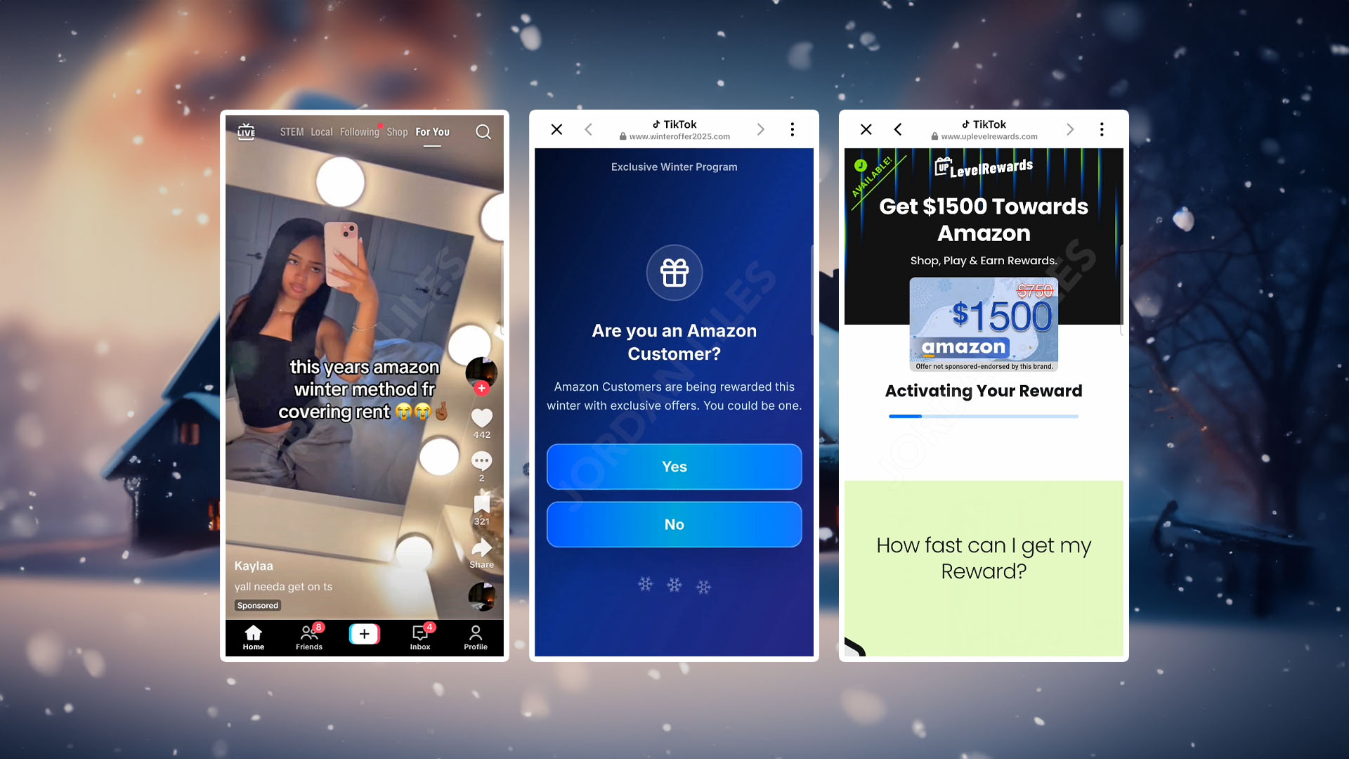 Scammers advertised an alleged Amazon Winter Method moneymaking offer, claiming visiting winteroffer2025.com could lead to big rewards.