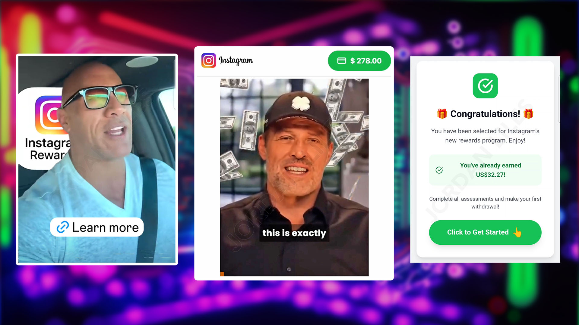 Scammers advertised a fake Instagram rewards program, falsely promising users they could easily earn lots of money on the social media app.