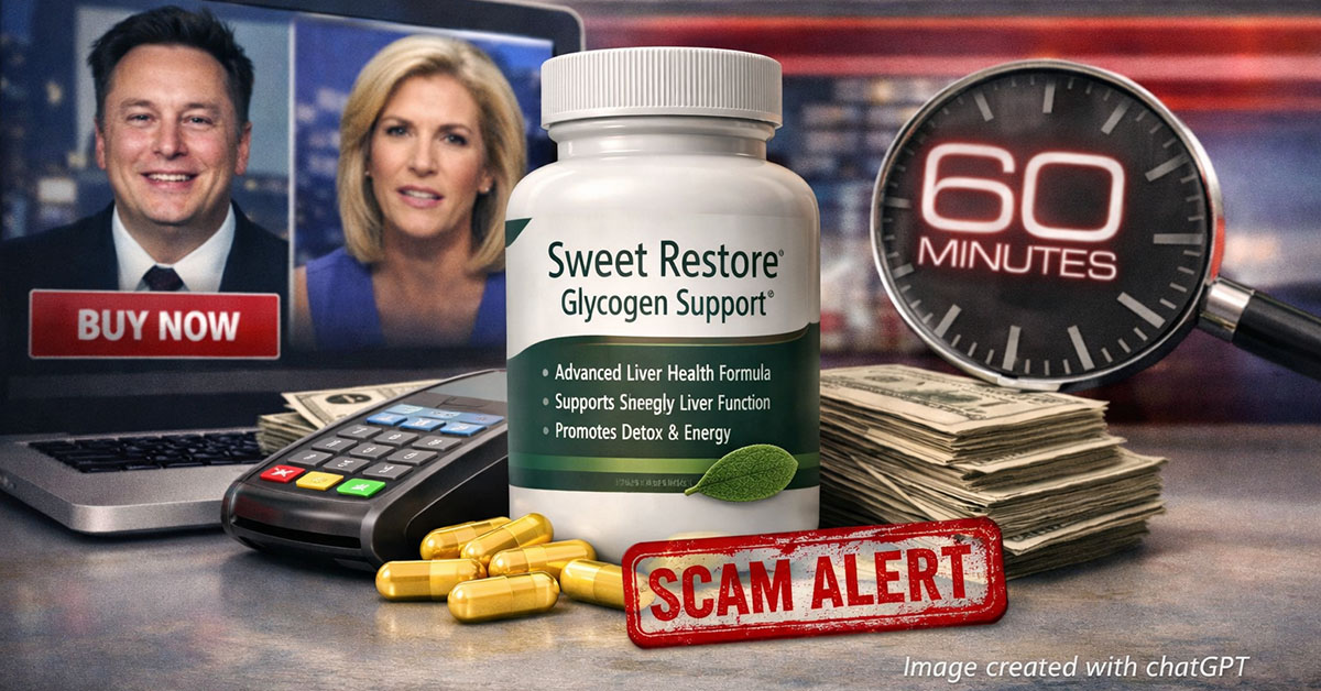 Searches for Sweet Restore Glycogen Support reviews rose as deepfake ads misused Laura Ingraham, Elon Musk and Barbara O’Neill.
