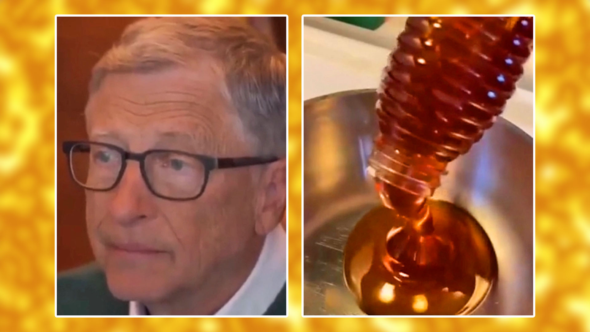 An image shows Bill Gates next to someone pouring honey for a recipe.