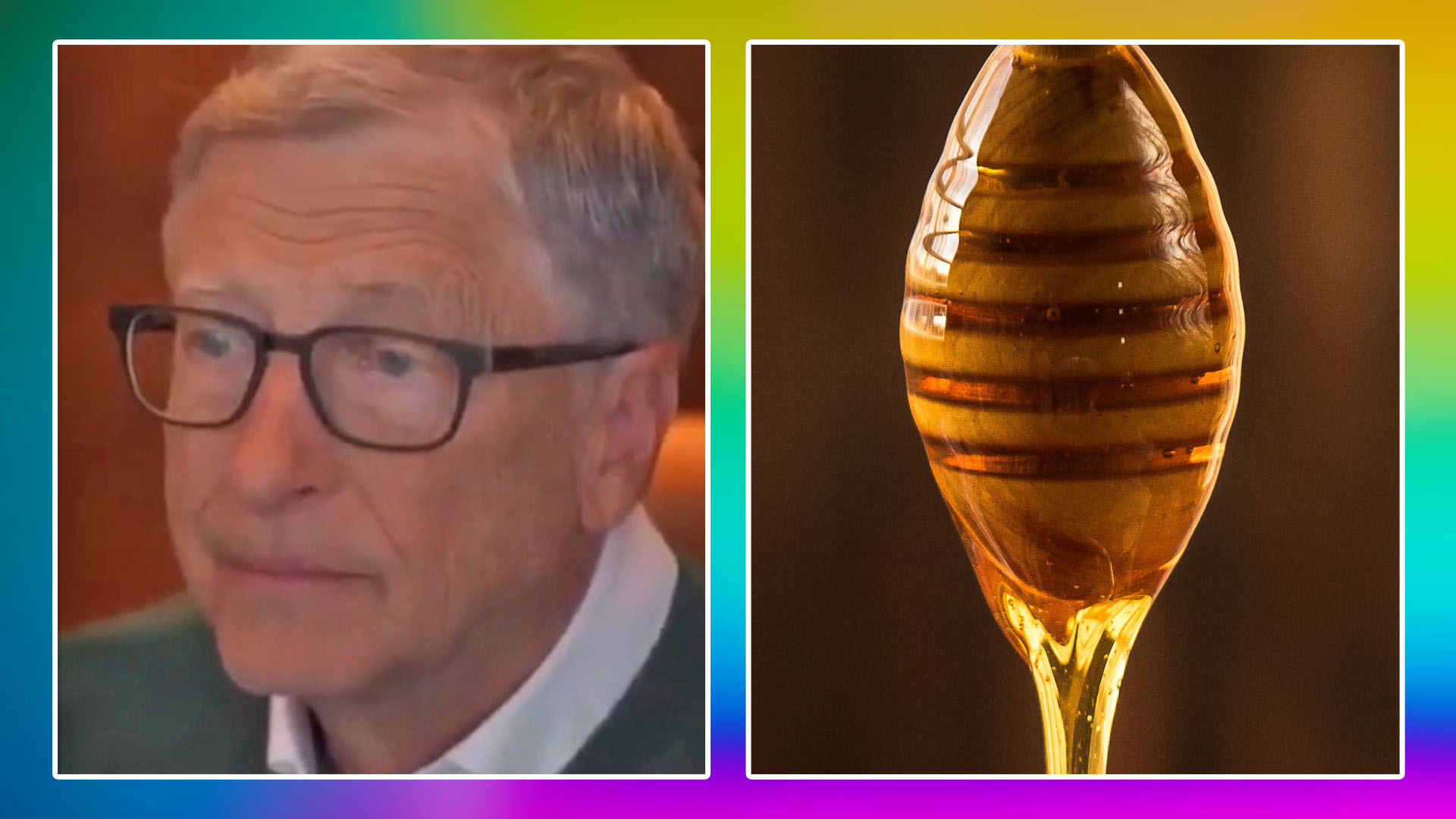 A photo of Bill Gates allegedly endorsing a separate picture showing a honey mixture for the purported neuro honey blend and MemoPryl pills product.
