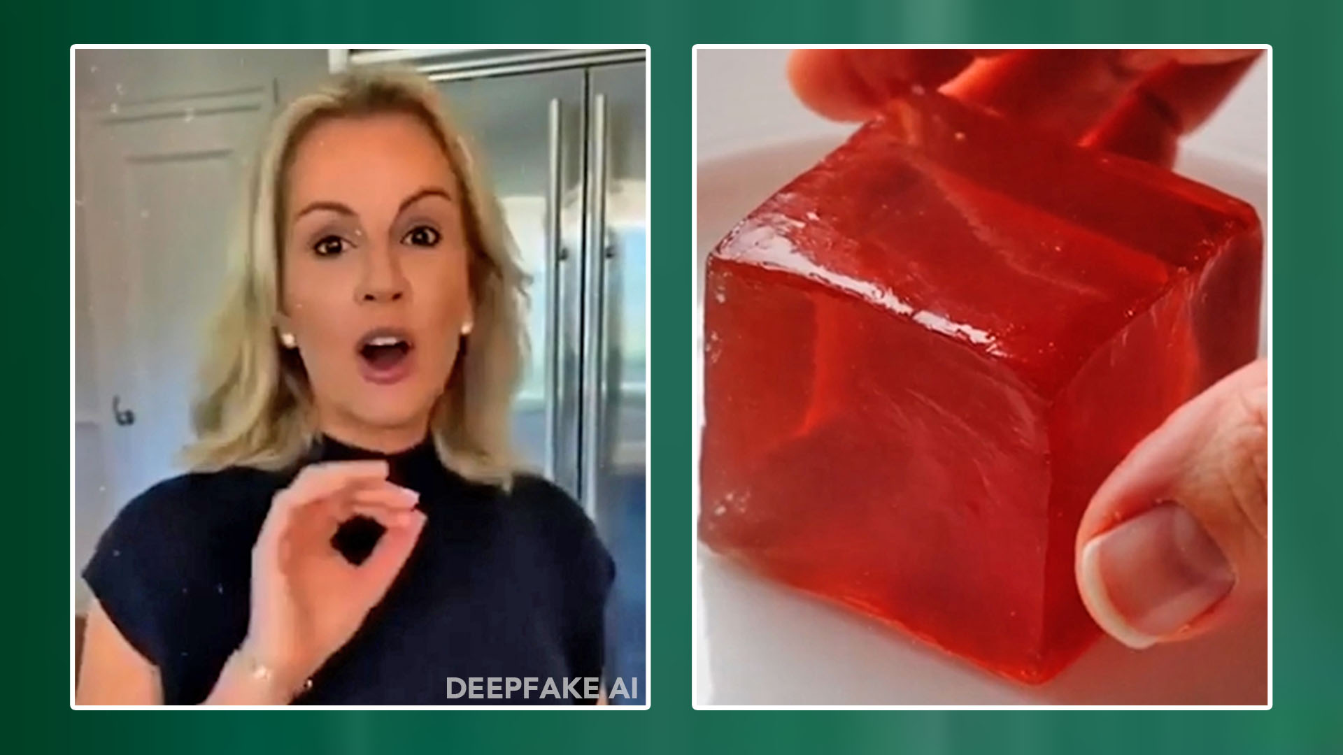 A photo of Dr. Jennifer Ashton allegedly endorsing a separate picture showing a person preparing a salty gelatin trick recipe and Leanzene Gummies for weight loss.